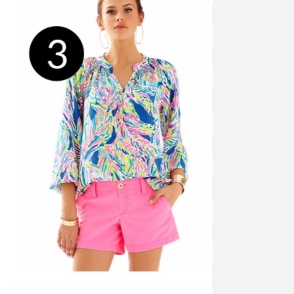 Lilly Pulitzer Top Women's Pink Blue Green Braylen Roll Tab Sleeve - Picture 1 of 11